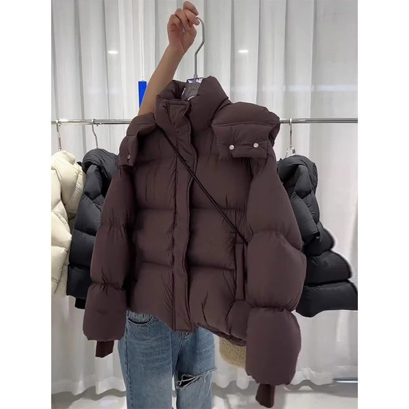 咖色连帽面包服羽绒服冬季新款女装高级感超好看小个子短款