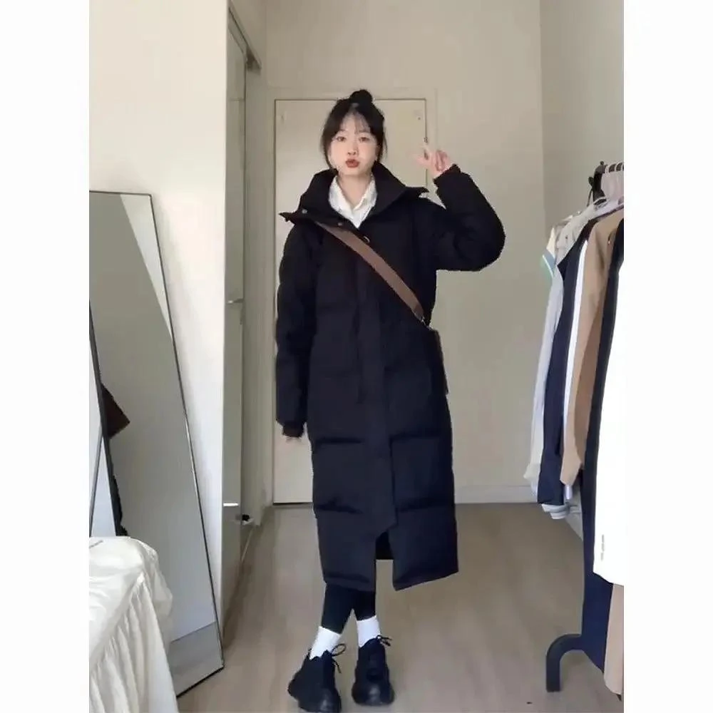 中戏长款羽服女冬季过膝加厚外套宽松连帽衣袄2023年新款