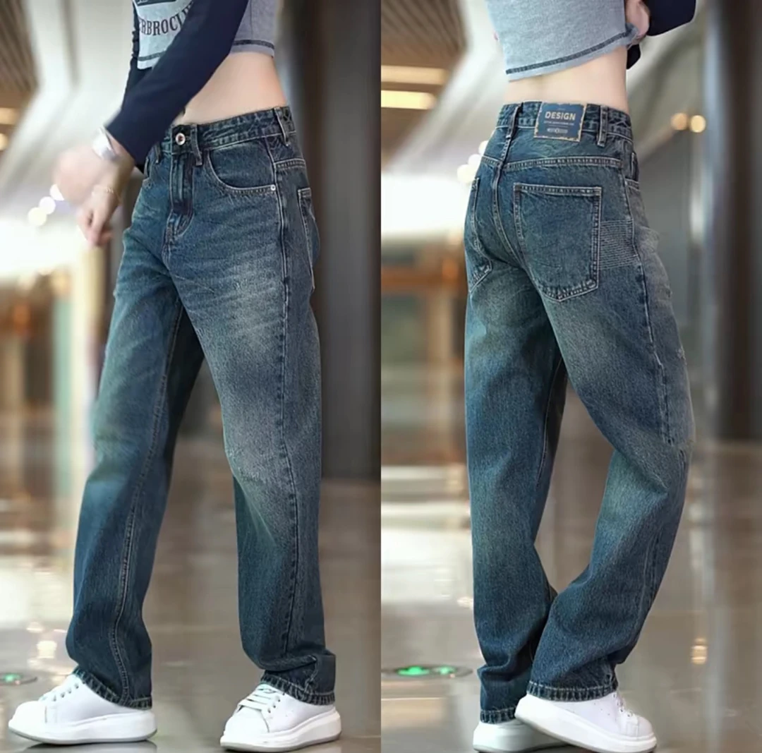 2025男士新款高街潮流牛仔裤男美式复古宽松直筒裤百搭休闲阔腿裤