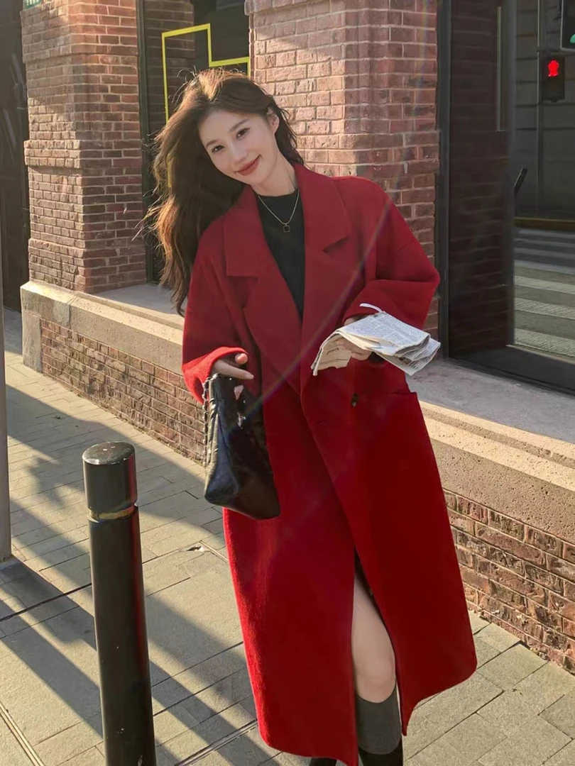 （红色合集）2023年秋冬新款爆款宽松休闲设计师款双面呢羊毛大衣