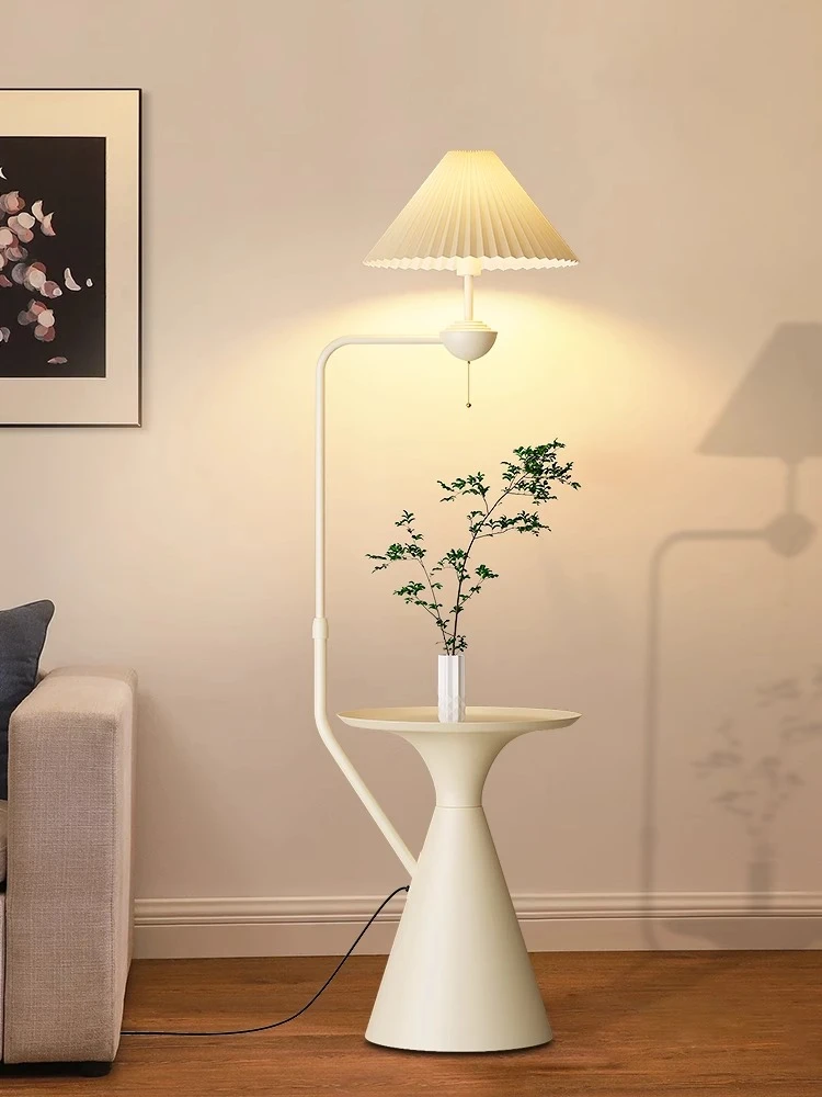 奶油风茶几落地灯客厅简约创意沙发旁灯卧室置物架立式台灯