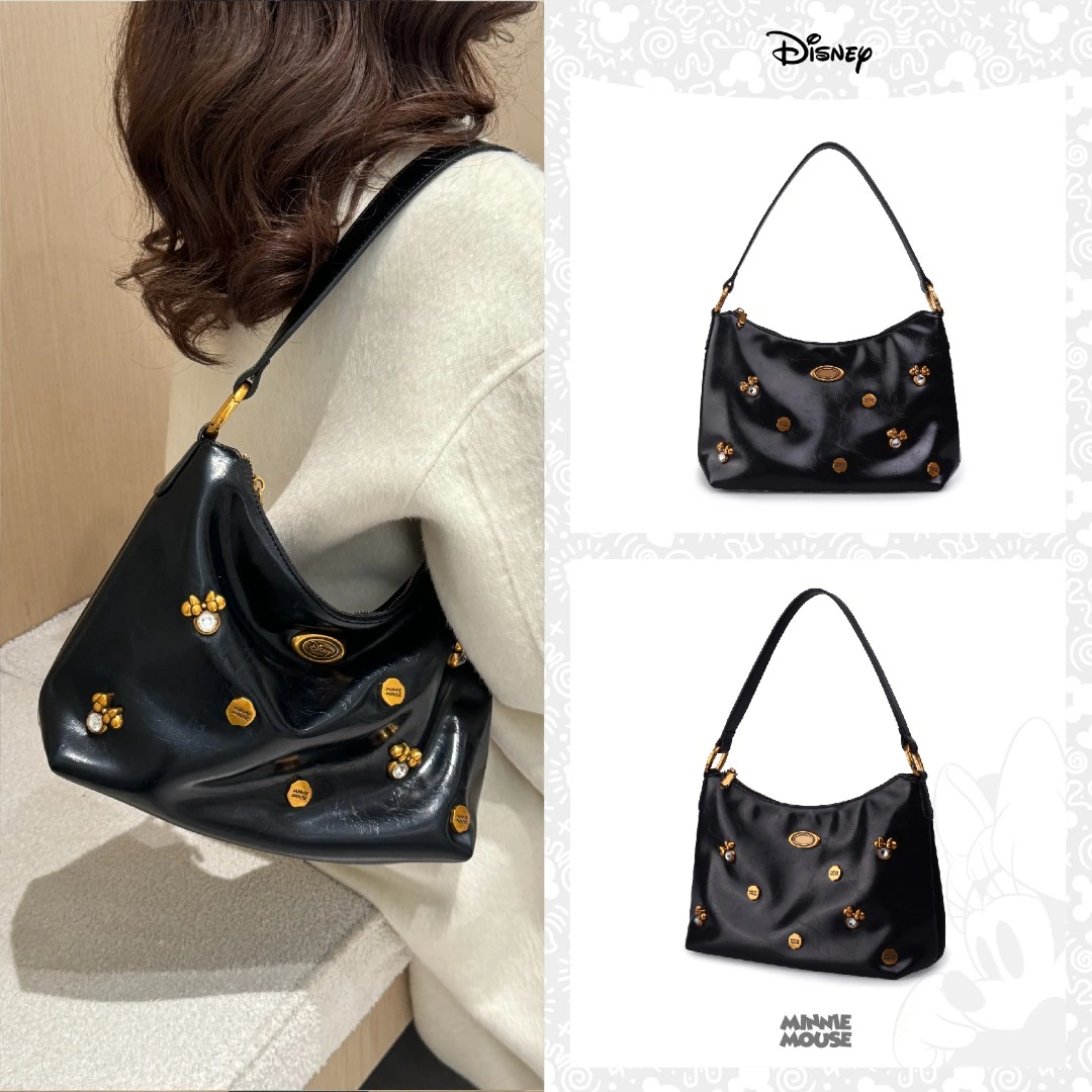 Disney/迪士尼新款米妮轻奢风镶钻单肩斜挎腋下女包