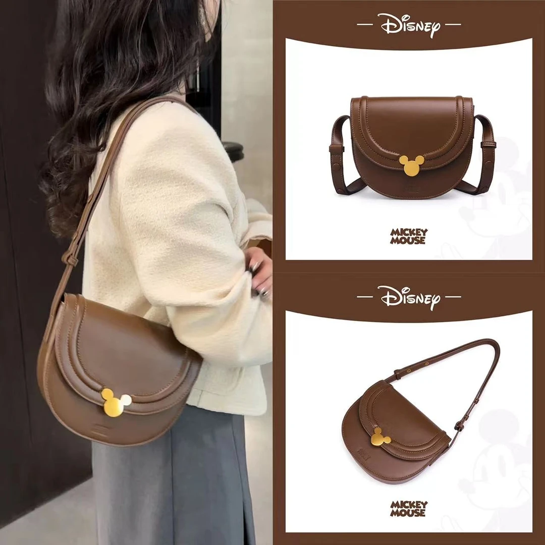 Disney/迪士尼米奇棕色复古时尚单肩斜挎半圆马鞍包
