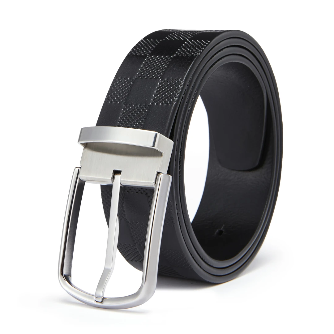 【3.8针扣】时尚高档男士格纹真牛皮皮带潮流简约经典百搭针扣腰带