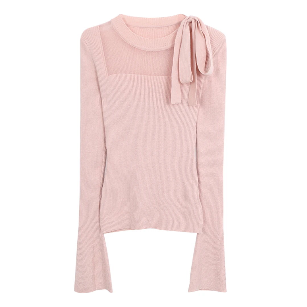 【现货】温柔甜心春秋新款纯色内搭打底修身温柔纯欲风针织衫A2-22