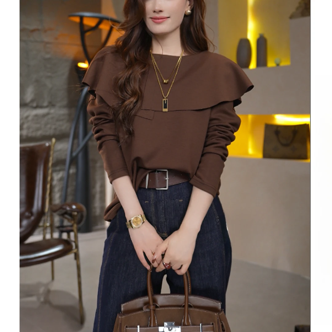 秋冬时尚简约大翻领圆领设计高级感百搭显瘦针织长袖打底衫G5-62