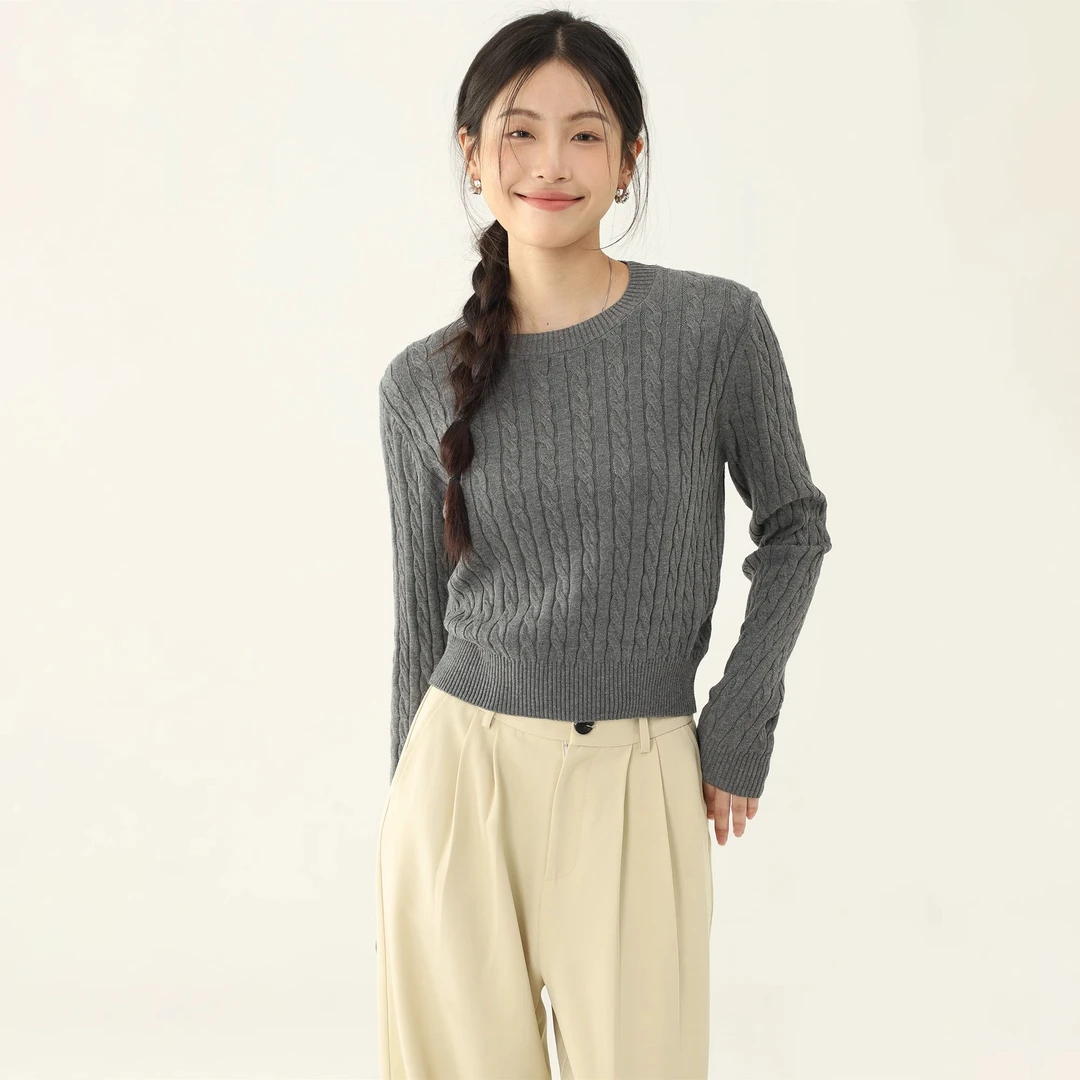 【现货】2026年时尚新款复古麻花针织韩系ins显瘦设计百搭上衣A3-10