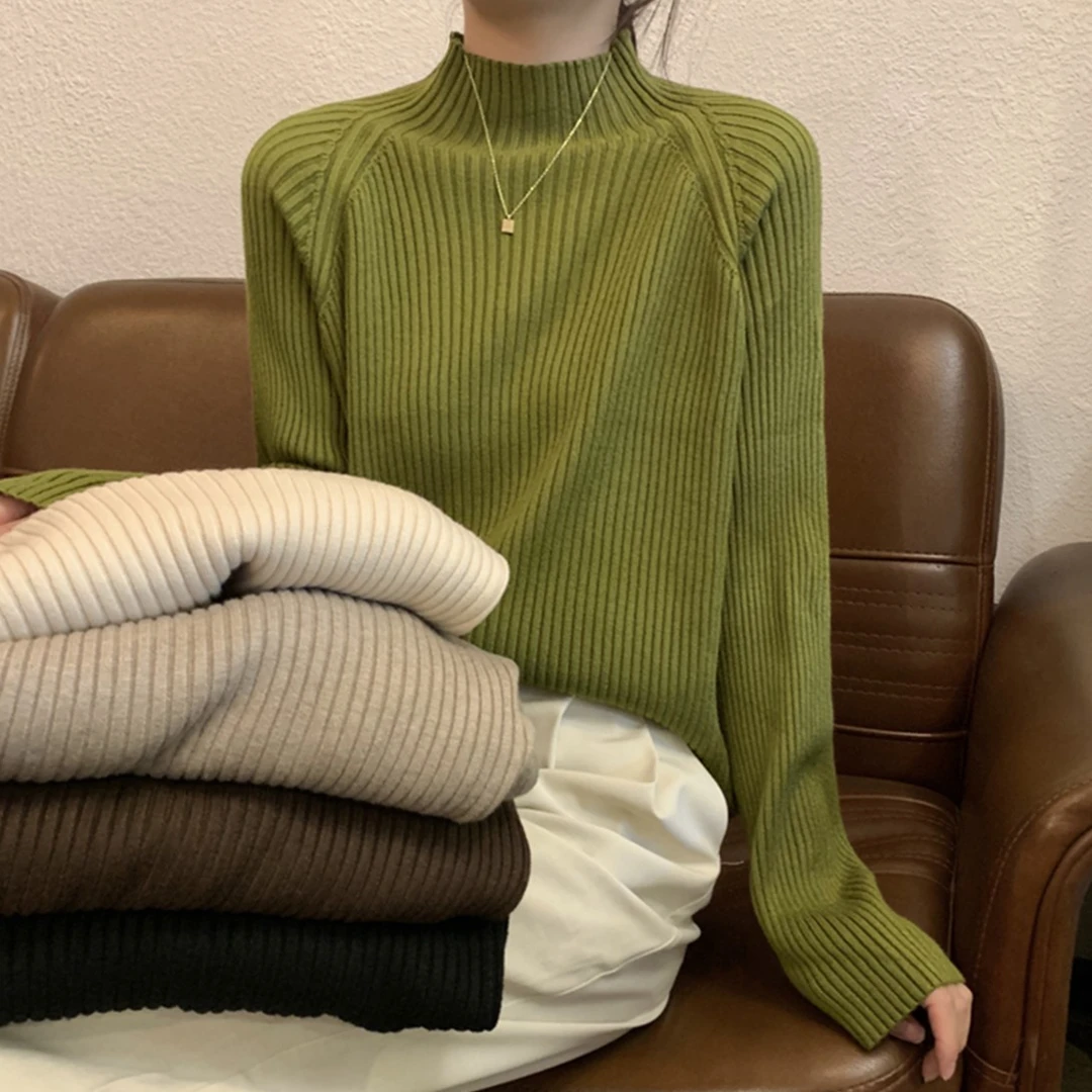 现货】半高领毛衣宽松慵懒风单穿可内搭洋气针织中领打底衫女D3-11