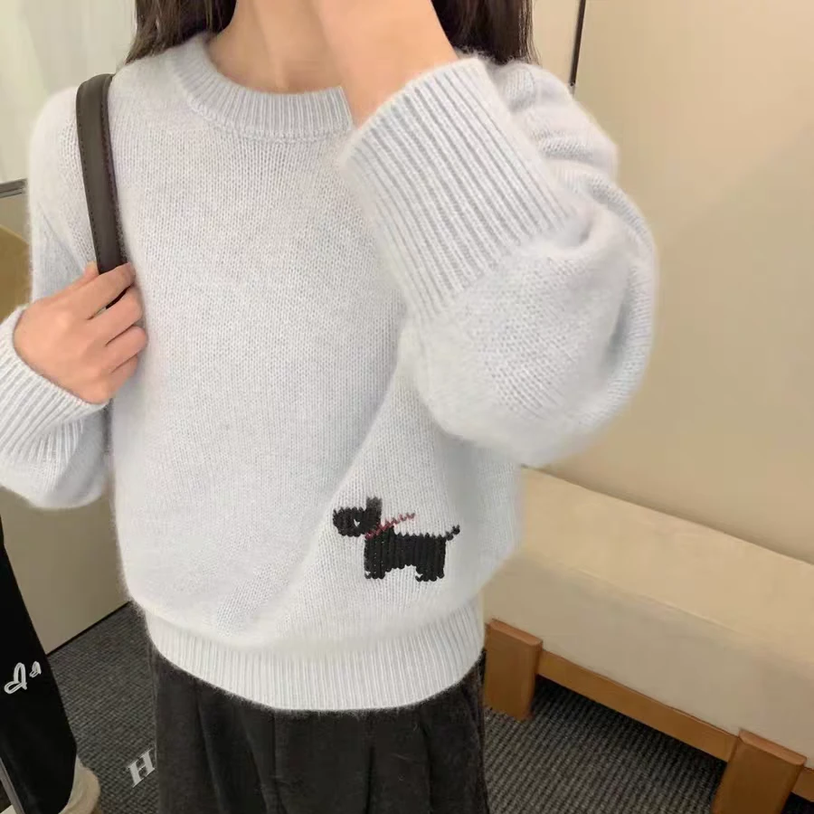 2026时尚新款圆领套头长袖针织衫女宽松提花毛衣打底衫上衣F8-22