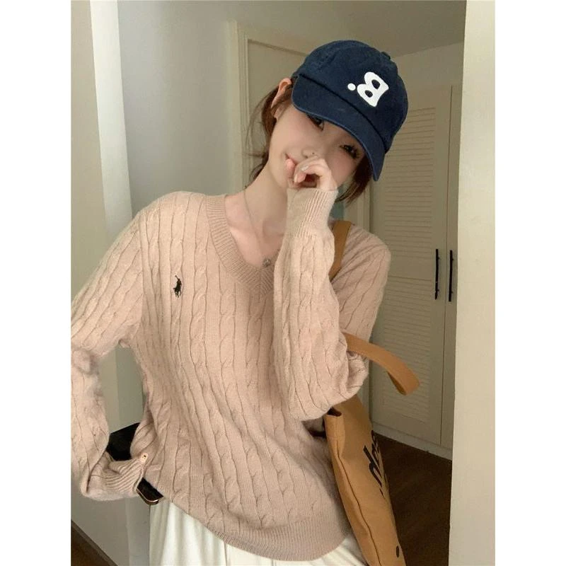 【现货】小众韩版套头2025春秋季新款v领刺绣打底上衣显瘦百搭A6-11