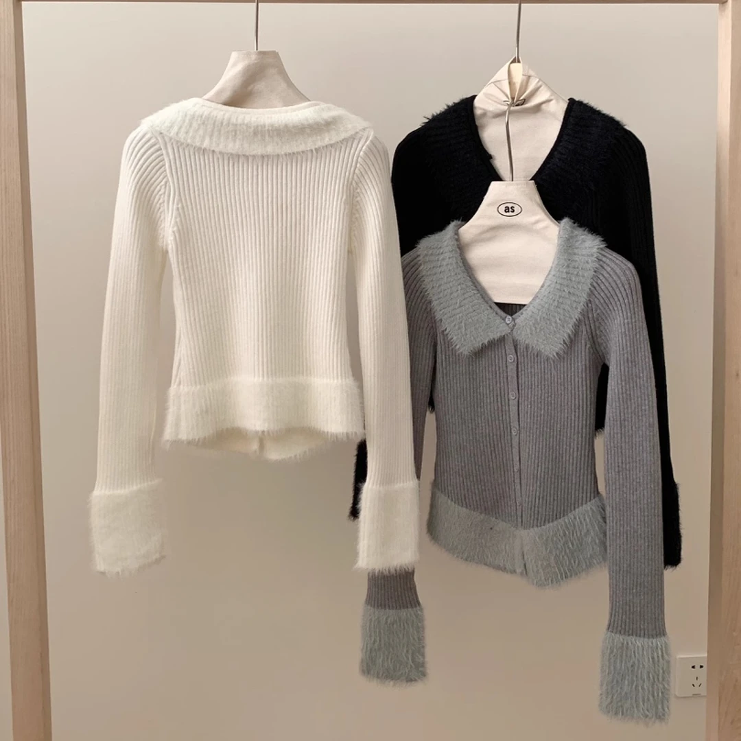 2025韩系纯欲花朵装饰气质优雅针织衫春季新款感修身女上衣H3-43