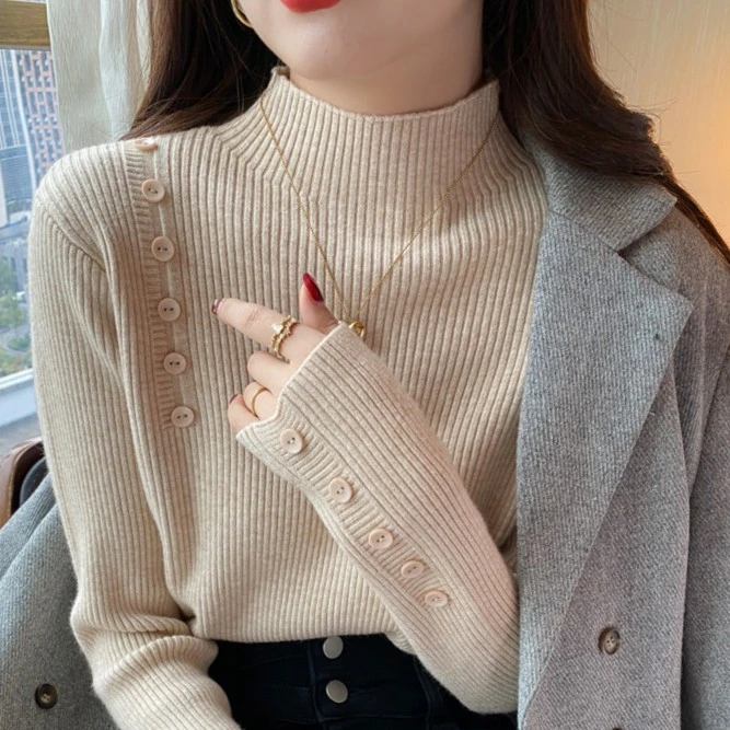 毛衣打底衫女秋冬2023新款洋派内搭高级感针织半高领显瘦A7-21