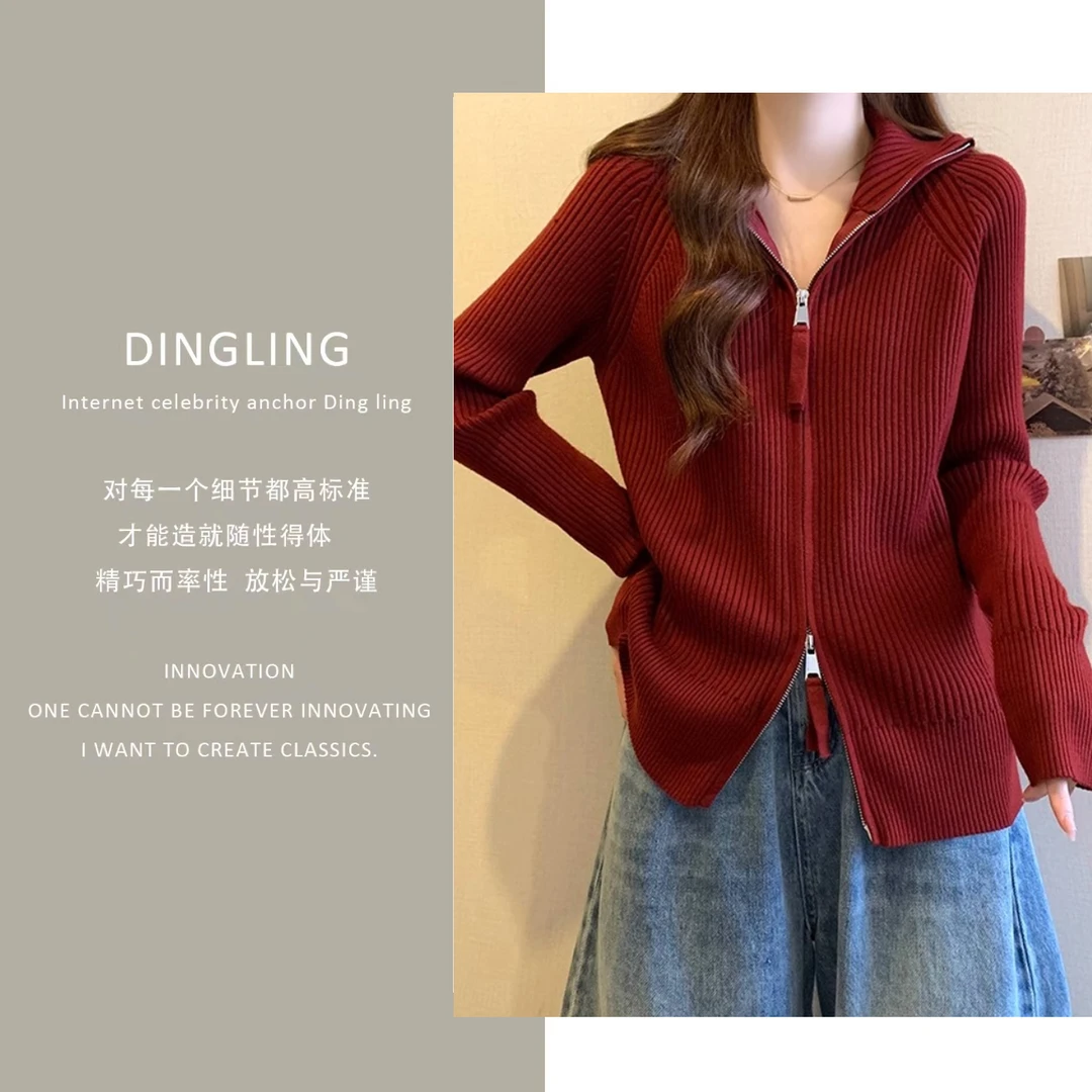 拉链坑条外穿毛衣开衫女时尚韩版慵懒风爆款洋气针织上衣A6-22