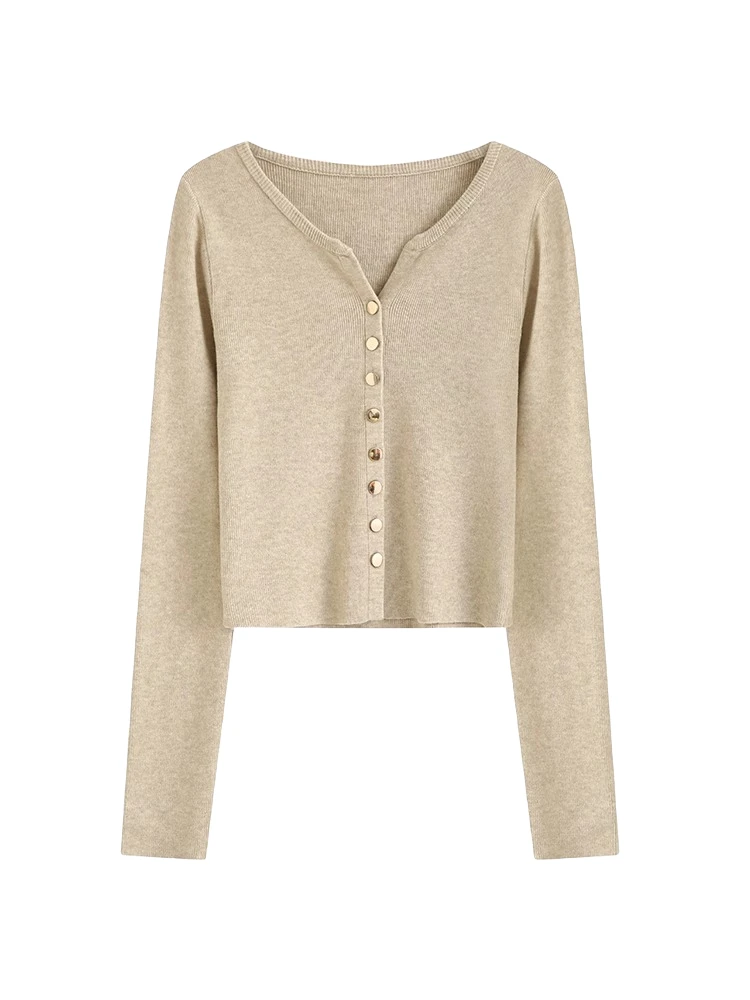 【现货】半开领长袖针织衫女秋冬上衣小个子气质穿搭V领毛衣A3-14