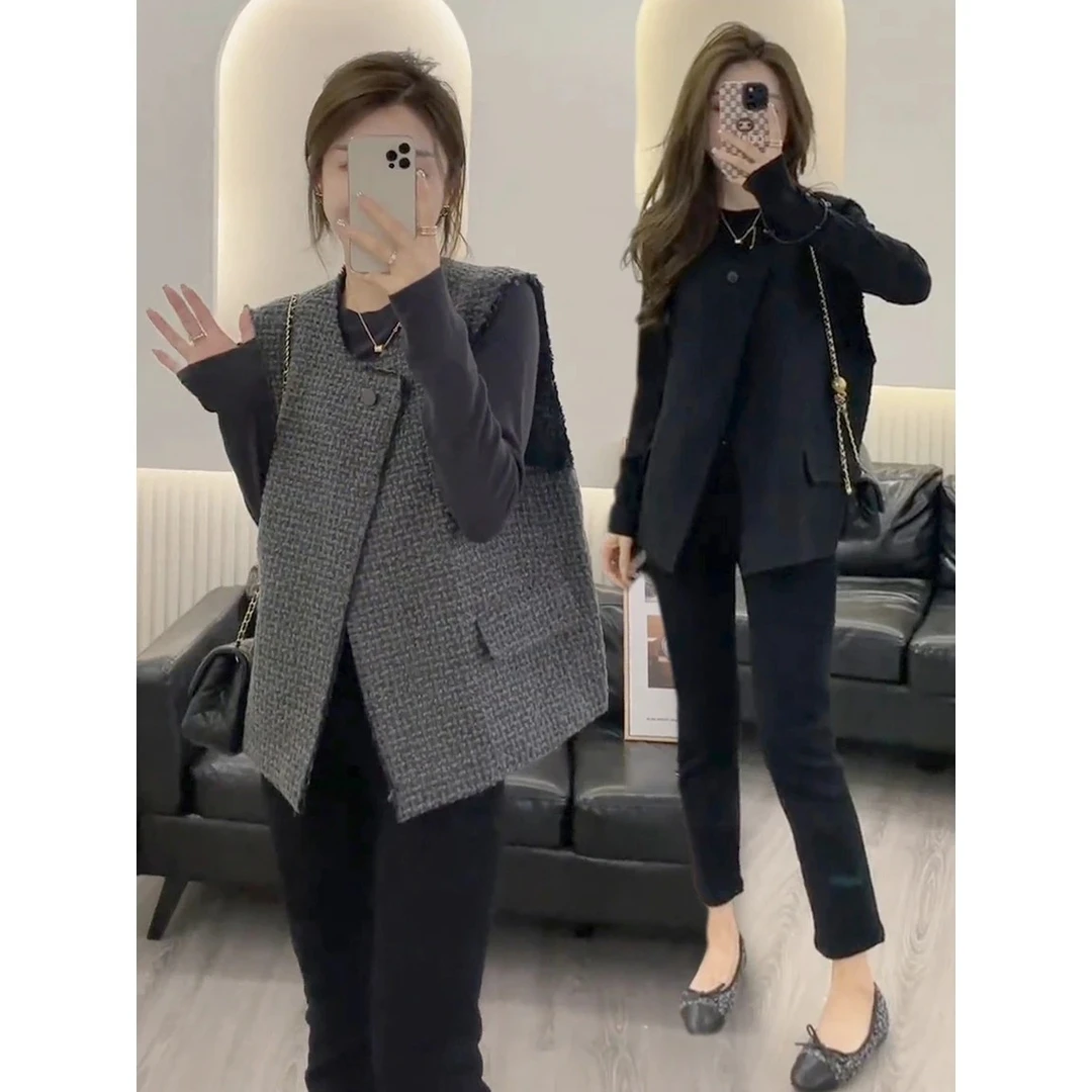 欧货小香风马甲背心女早秋新款无袖马夹气质