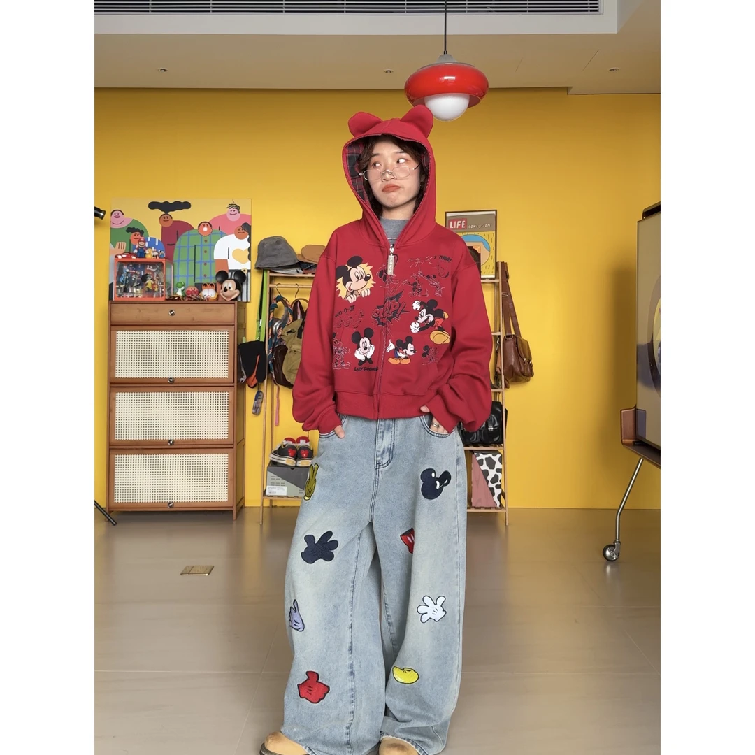 米奇刺绣牛仔长裤（微瑕断码理性消费）fx