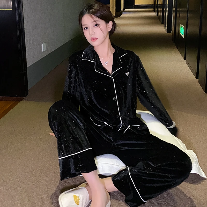 【满天星河】金丝绒睡衣女秋冬季轻奢高定金钻绒开衫长袖家居服套装