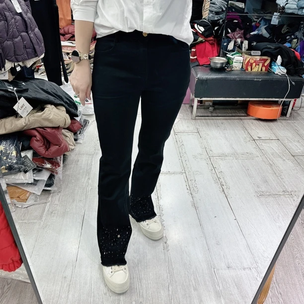 韩版弹力裤脚烫钻时尚弹力牛仔裤69324品