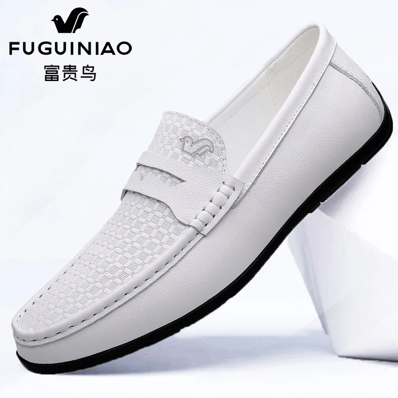 富贵鸟男鞋秋季新款真皮商务休闲鞋男士软底舒适时尚透气豆豆鞋男