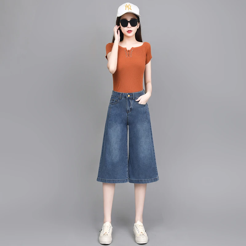 牛仔七分裤女2025年新款夏季薄款高腰休闲百搭阔腿短裤宽松显瘦裤