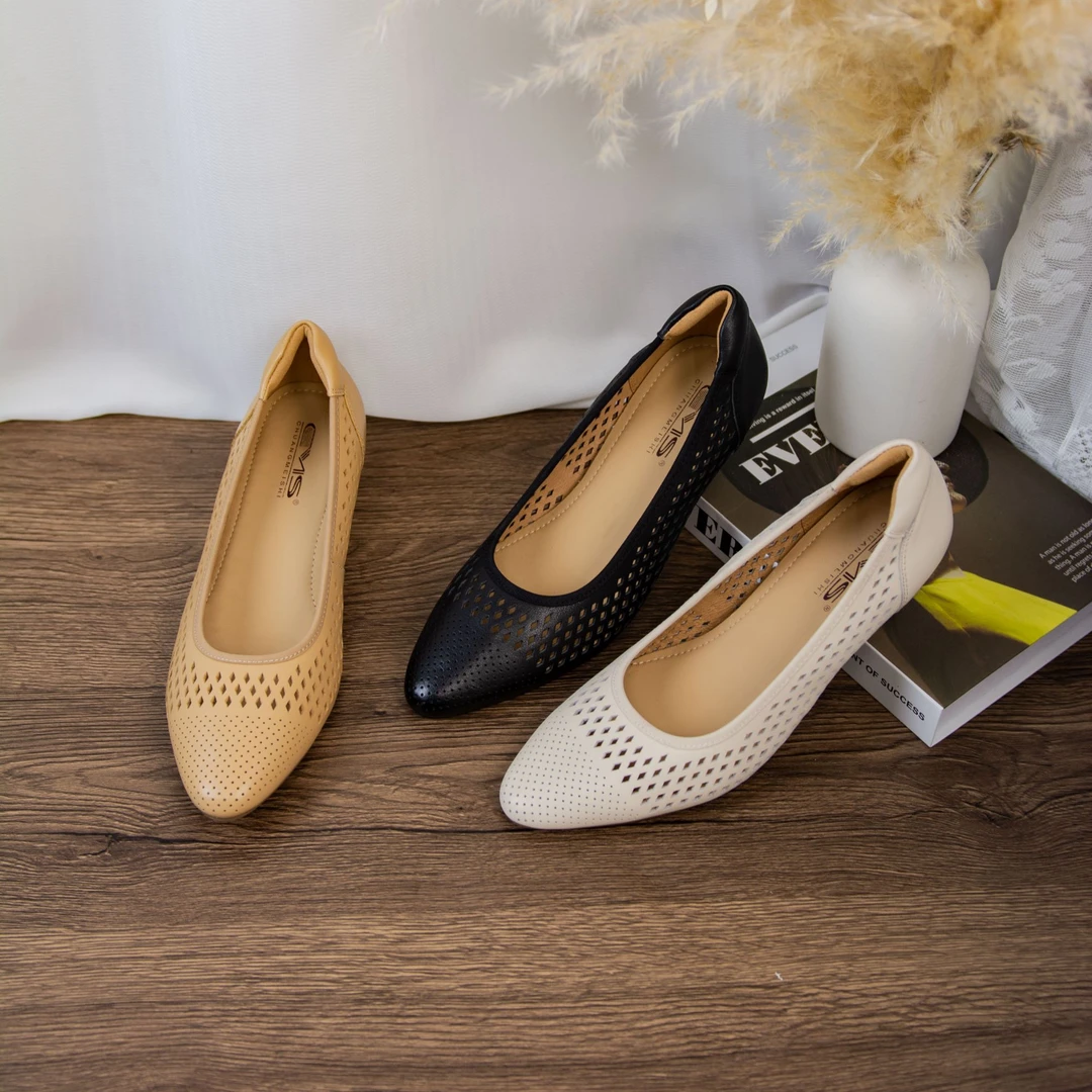 2024夏季新款2.5CM牛皮细跟单鞋舒适休闲百搭真皮软底浅口尖头鞋.