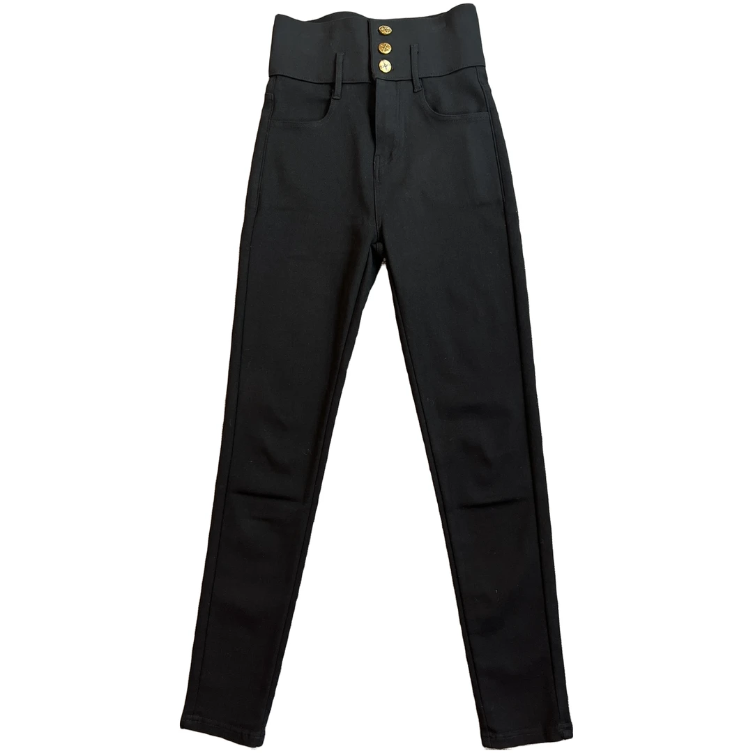 女士时尚休闲百搭春夏秋季夏季长裤修身弹力舒适黑色直筒小脚长裤