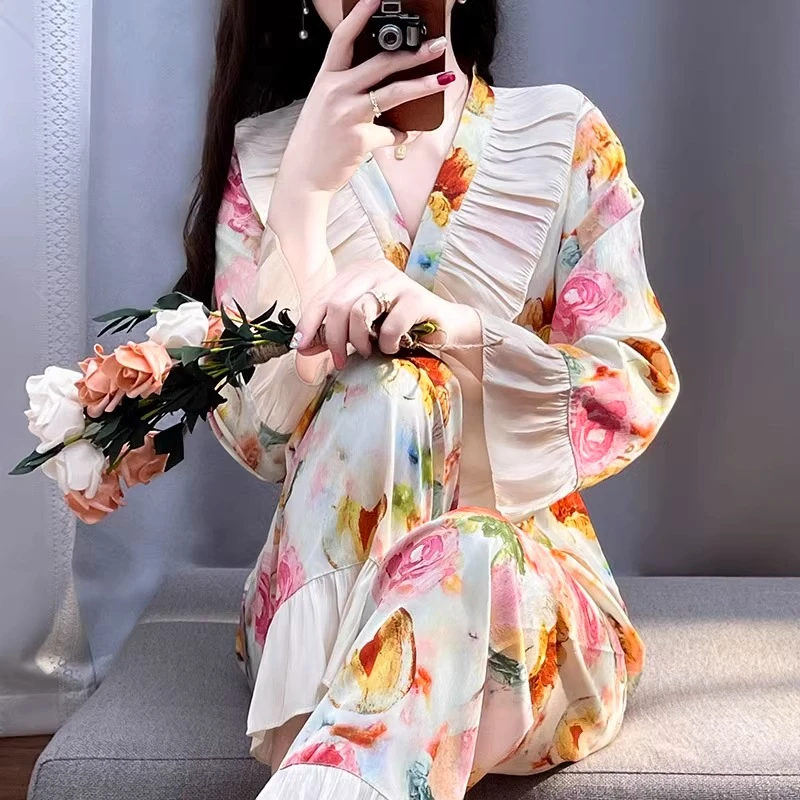 tpvl高级感轻奢法式宫廷风睡衣女春秋季长袖甜美花边荷叶边家居服