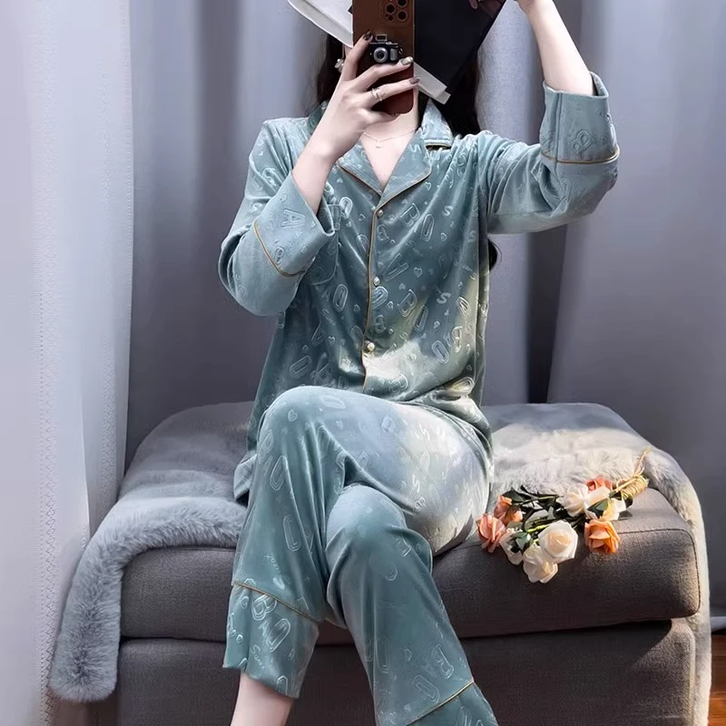 tpvl字母提花金丝绒睡衣女秋冬简约高级感韩版外穿家居服春秋2025