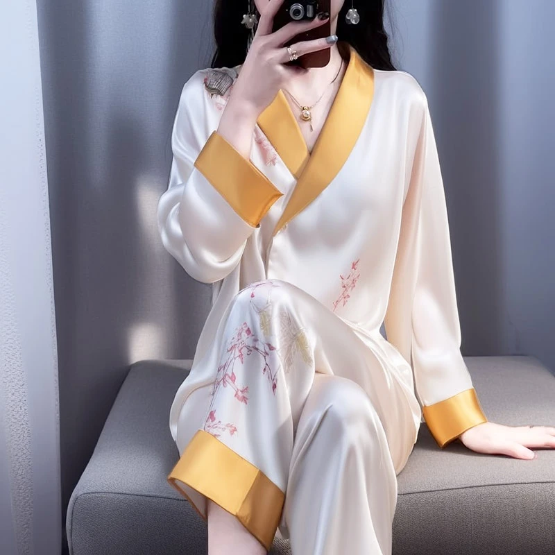 tpvl新中式中国风睡衣女士春秋季长袖2025新款冰丝夏季套装家居服