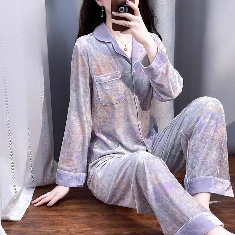 TPVL旗舰正品中国风钻石丝绒睡衣女春秋秋冬套装2025新款爆款紫色