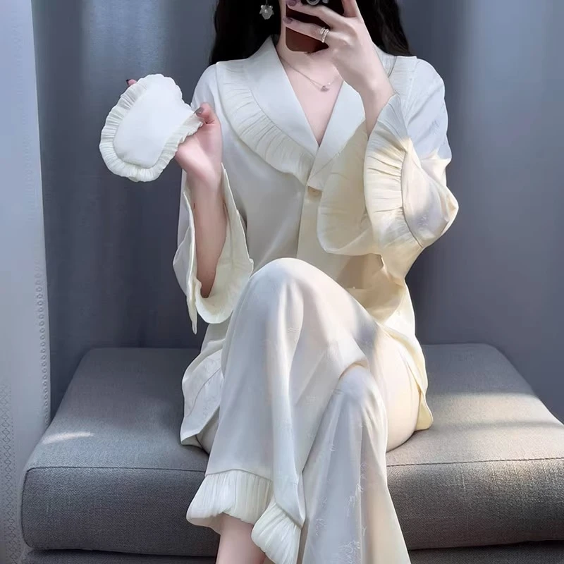 tpvl【5A抗菌香云缎】法式小众睡衣女春秋喇叭袖高级感家居服套装