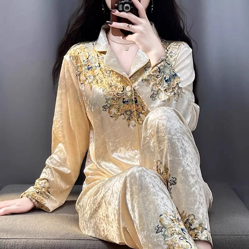 TPVL旗舰正品中国风丝绒睡衣女秋冬2025爆款新款高端春秋家居服