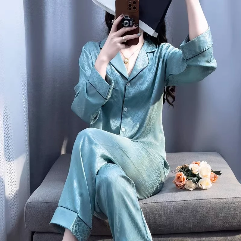 tpvlV字提花水光绸睡衣女春秋季简约时尚高级感可外穿家居服套装