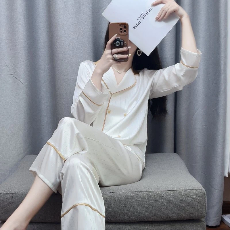 tpvl轻奢高级感睡衣女情侣款春秋长袖白色家居服套装春秋网红爆款