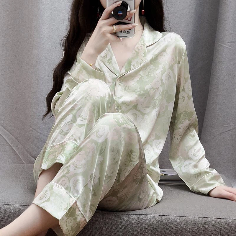tpvl轻奢印花睡衣女春秋季长袖甜美花色可外穿网红推荐家居服休闲