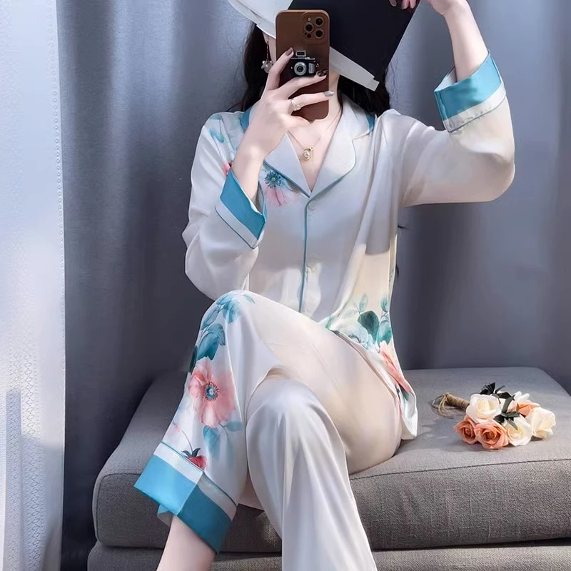 tpvl高级感水光绸睡衣女士春秋气质可外穿家居服2025新款印花套装