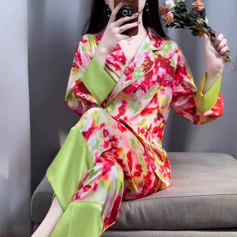 tpvl【5A抗菌】甜美花色丝缎睡衣女士春秋季设计感小众家居服宽松