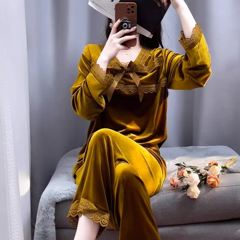 tpvl高级感法式丝绒睡衣女秋冬甜美外穿家居服套装宫廷2025春秋季