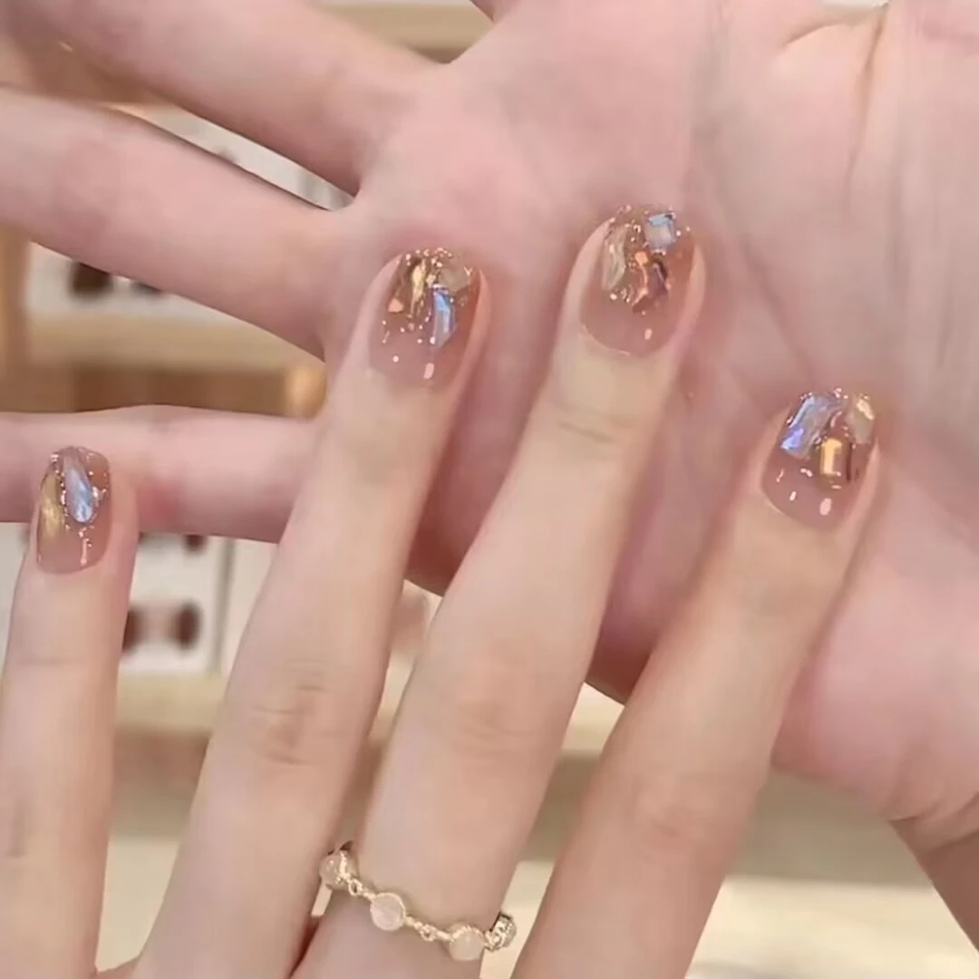 【美拉德+固态胶+烤灯】短款（24片全尺码）穿戴甲美甲甲片指甲贴穿