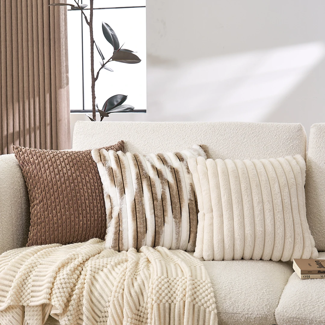 美拉德色系托斯卡纳双面长毛绒复古抱枕冬季沙发靠背垫客厅卧室