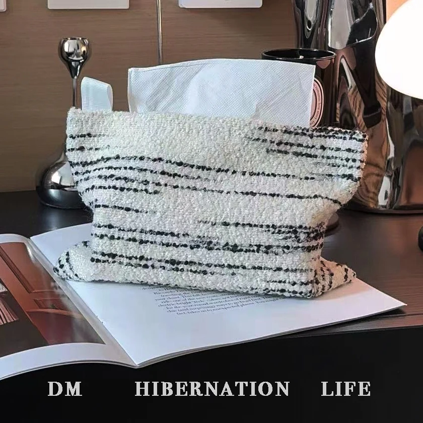 DM法式中古纸巾抽纸盒布艺收纳袋桌面家用摆件北欧餐桌车载纸巾盒