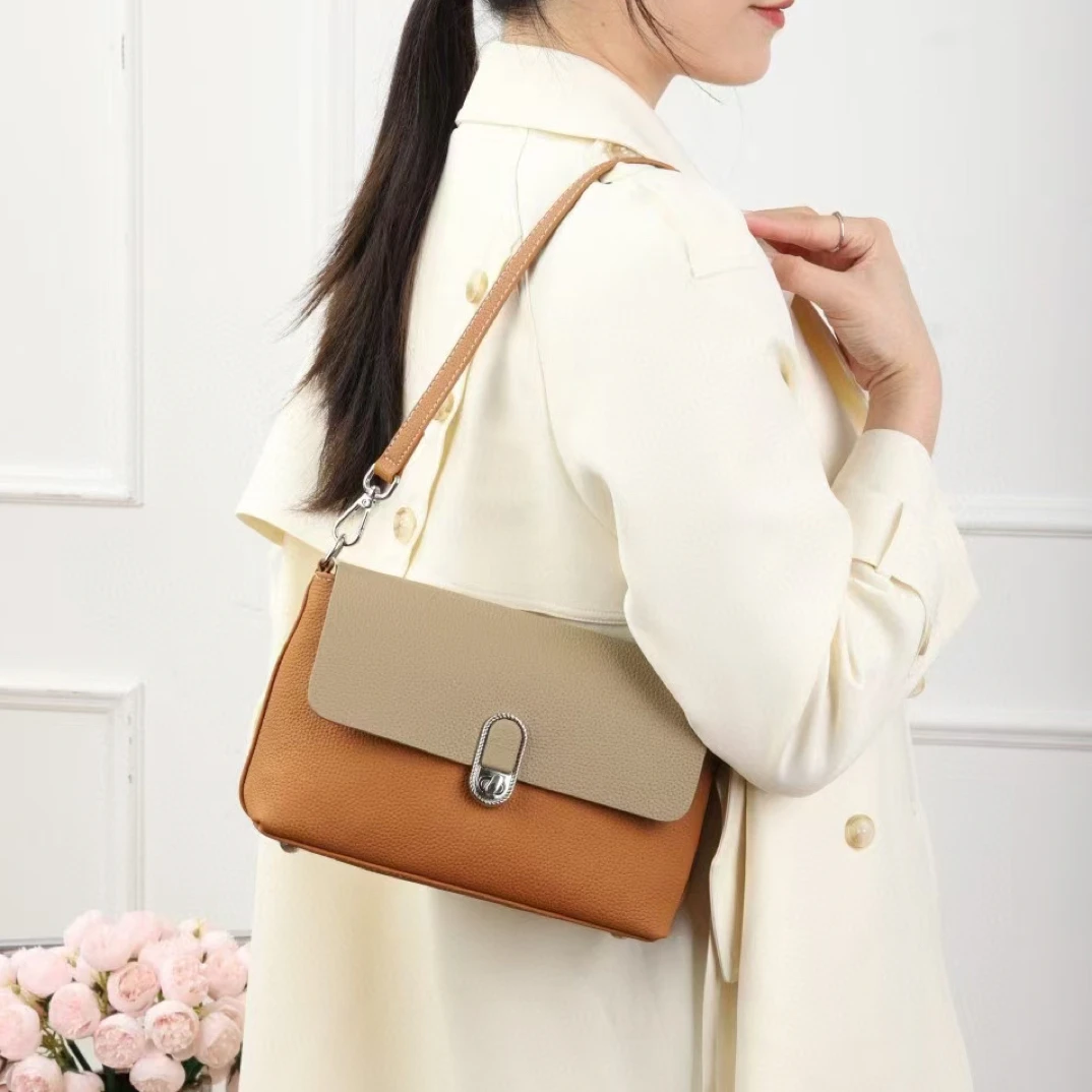 女士休闲单肩包头层皮时尚手提斜挎两用包真皮潮流通勤轻奢百搭