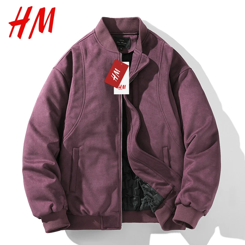 HM旗舰店官网2023棉衣男女麂皮绒美式加棉棒球服冬季休闲潮牌情侣