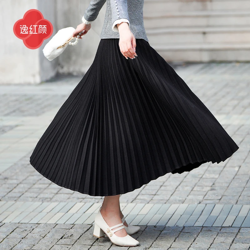 上海逸红颜 令颐 2025年春装新品弹力针织毛呢百褶裙