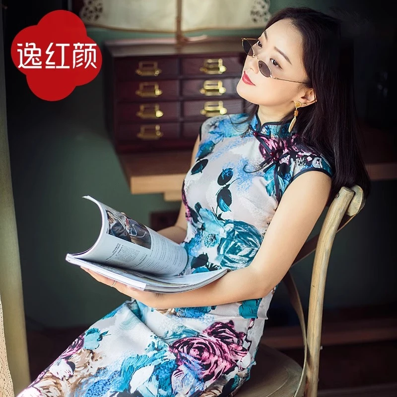 逸红颜 锦样 2024夏季新款旗袍改良版连衣裙雪纺印花日常可穿修身