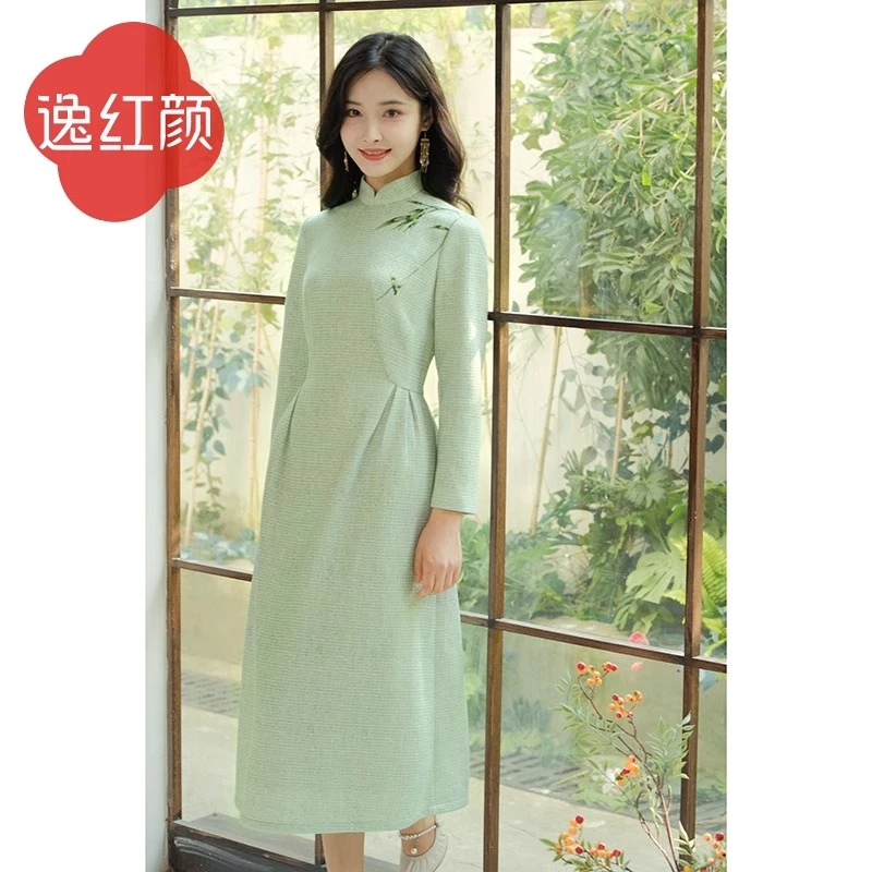 特价上海逸红颜风雨竹 2025年春装新品连衣裙女针织小香风刺绣竹