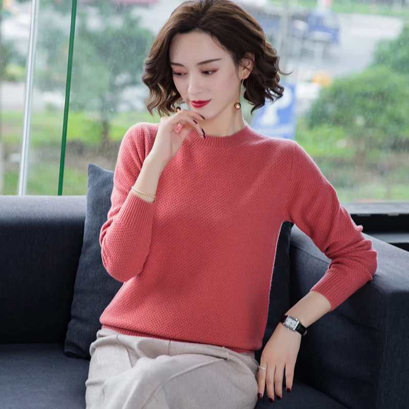 秋冬女士100%正品菠萝针加厚纯色羊毛衫宽松洋气长袖打底衫