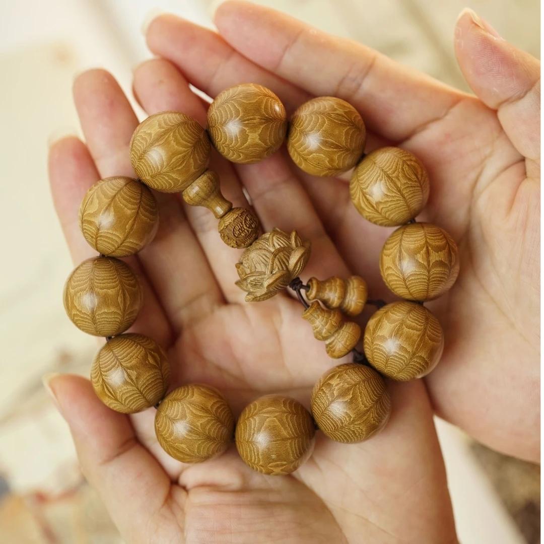 【新年福利】九道木手串20mm降龙木天花板精品手链全满花纹莲花收藏