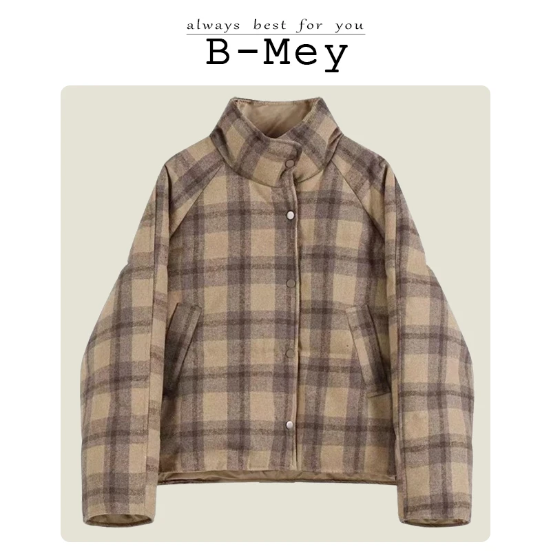 B-MEY  新款设计感时尚格子短款羽绒服120788    BK