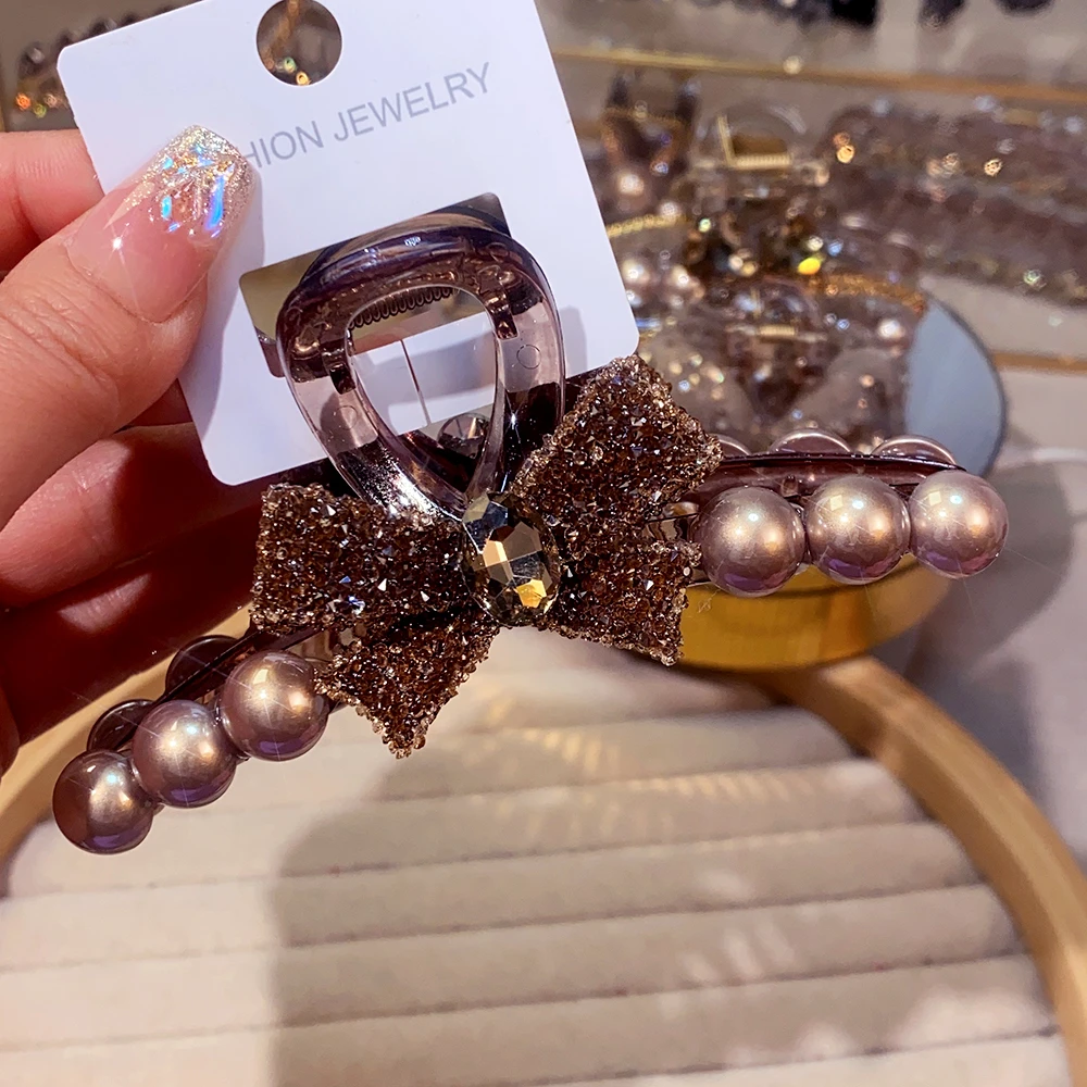 917韩版镶钻满钻蝴蝶结抓夹气质精致鲨鱼夹发抓简约盘发夹子发卡